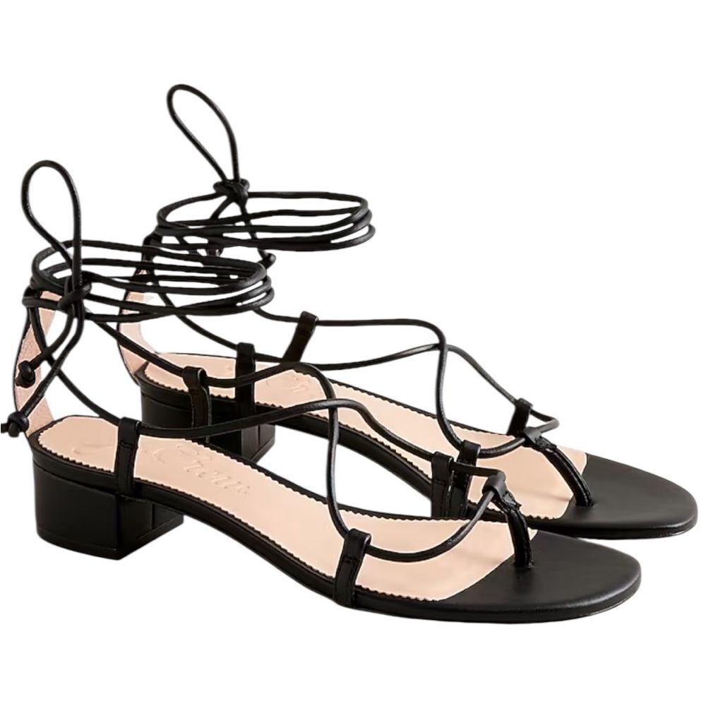 J. Crew Black Strappy Lace-Up Low Block Heel Sandals